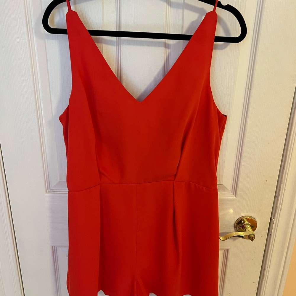 Express Red/Orange V-Neck Jumpsuit with Lace Back